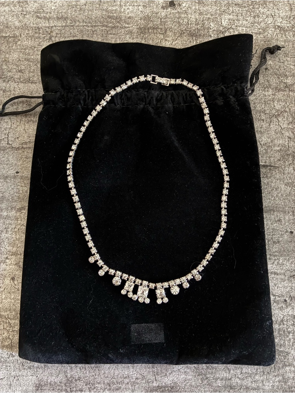 Silver Crystal Drop Tennis Choker Necklace - Silver Tone